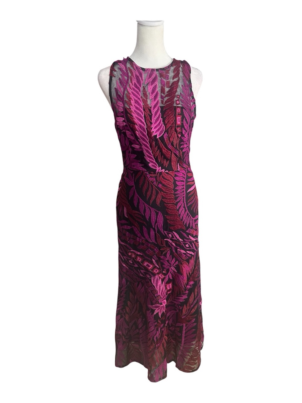 Sam Edelman Women’s Dark Pink Embroidered-Mesh Midi Dress Size 4 Retail 168 NWT